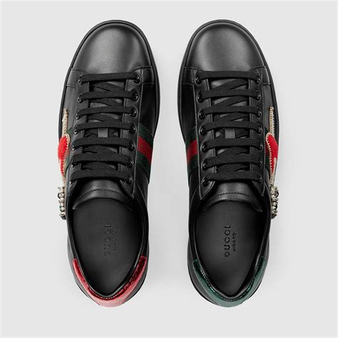 gucci shoes ace leather sneaker|gucci ace embellished leather sneakers.